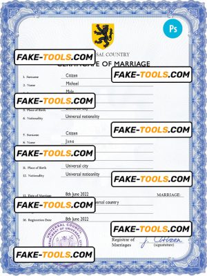 lensman universal marriage certificate PSD template, fully editable