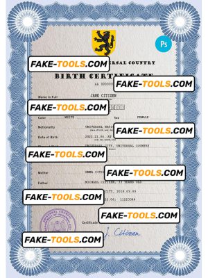loop editor universal birth certificate PSD template, completely editable