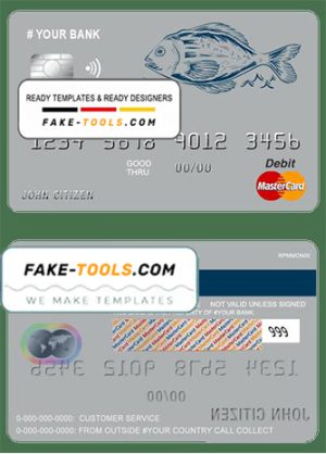 lucky fish universal multipurpose bank mastercard debit credit card template in PSD format, fully editable