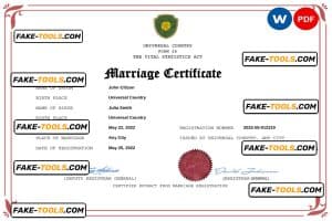 lure universal marriage certificate Word and PDF template, completely editable