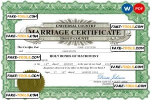 lush design universal marriage certificate Word and PDF template, fully editable