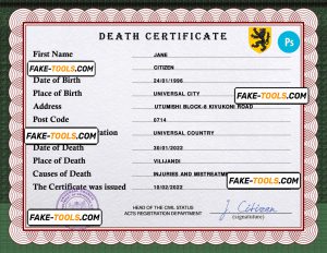 rave vital record death certificate universal PSD template