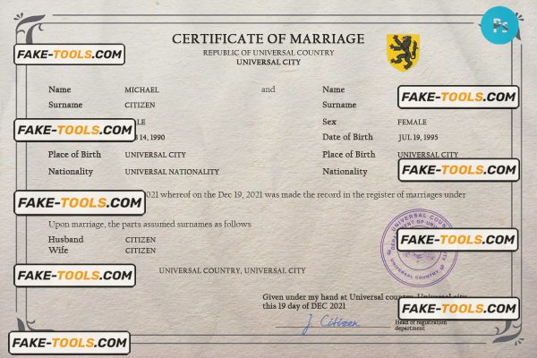 romance universal marriage certificate PSD template, fully editable Scan effect