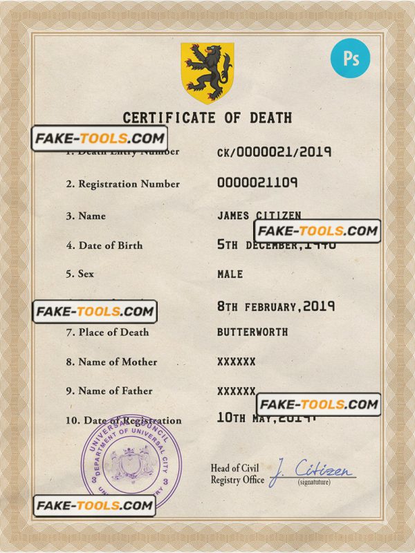 scope vital record death certificate universal PSD template