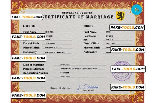 sentiment marriage certificate PSD template, fully editable