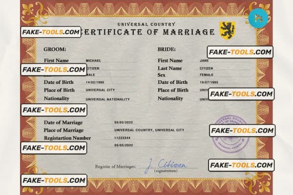 sentiment marriage certificate PSD template, fully editable
