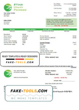 seventh green universal multipurpose utility bill template in Word format