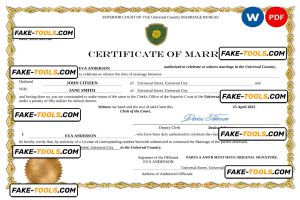 shadow universal marriage certificate Word and PDF template, fully editable