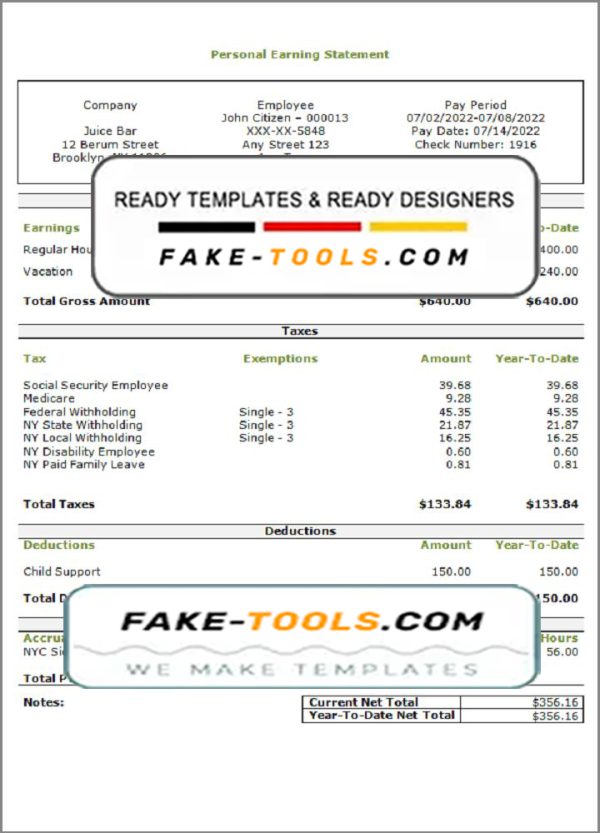 smooth slick pay stub template in Word and PDF format