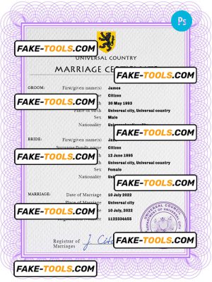 snap universal marriage certificate PSD template, completely editable