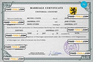 snapshot universal marriage certificate PSD template, fully editable