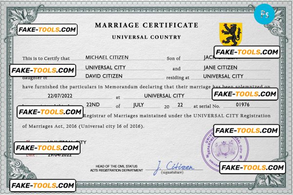 snapshot universal marriage certificate PSD template, fully editable