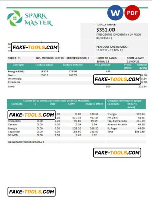 spark master universal multipurpose utility bill, Word and PDF template