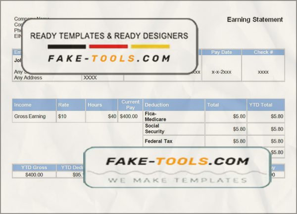 square deal pay stub template in Word and PDF format scan effect