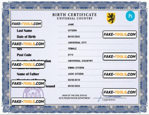 stance universal birth certificate PSD template, completely editable
