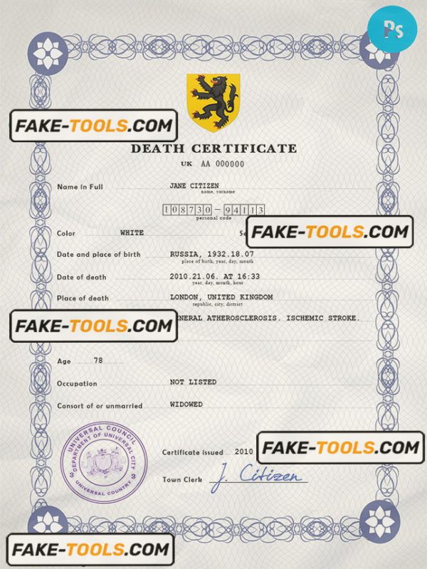 stance vital record death certificate universal PSD template