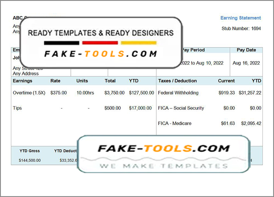 steady form pay stub template in Word and PDF format