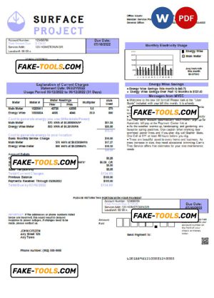 surface project universal multipurpose utility bill, Word and PDF template
