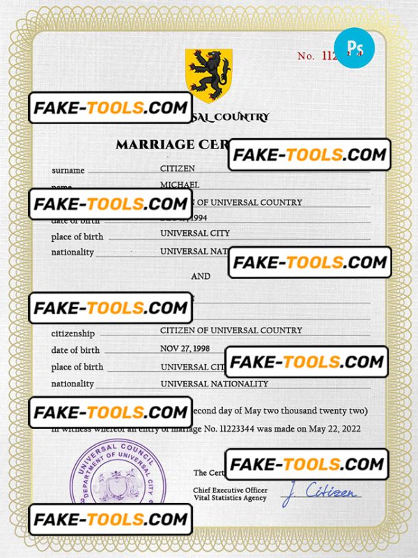 sweet story universal marriage certificate PSD template, completely editable
