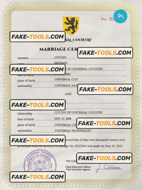 sweet story universal marriage certificate PSD template, completely editable