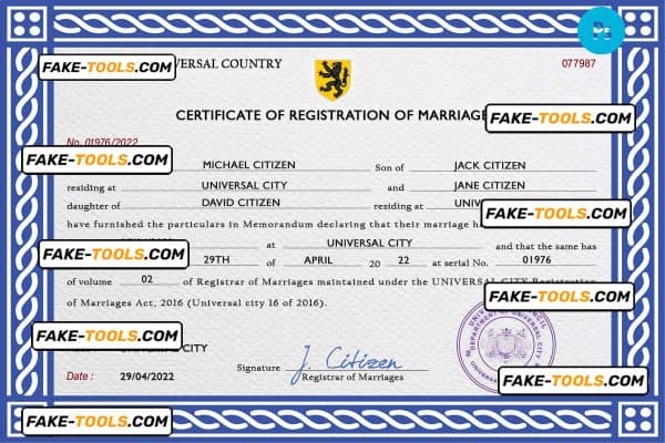 tickle universal marriage certificate PSD template, fully editable