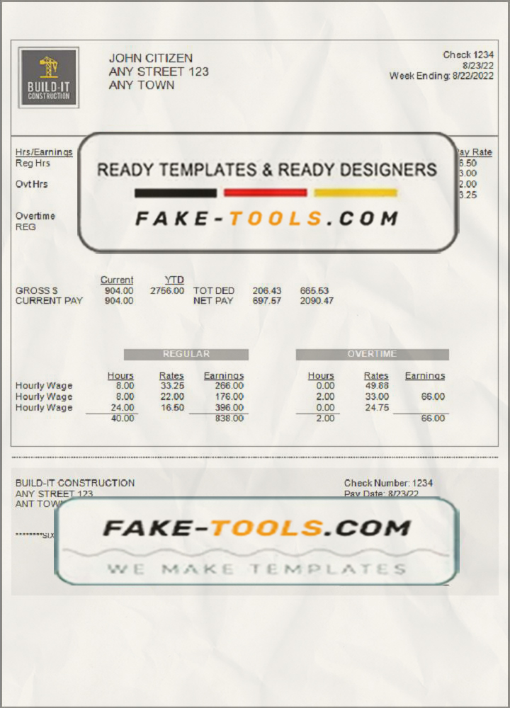 true market pay stub template in Word and PDF format scan effect