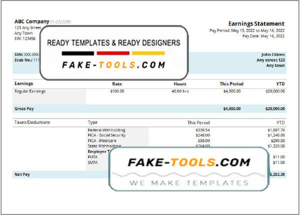 unique one pay stub template in Word and PDF format