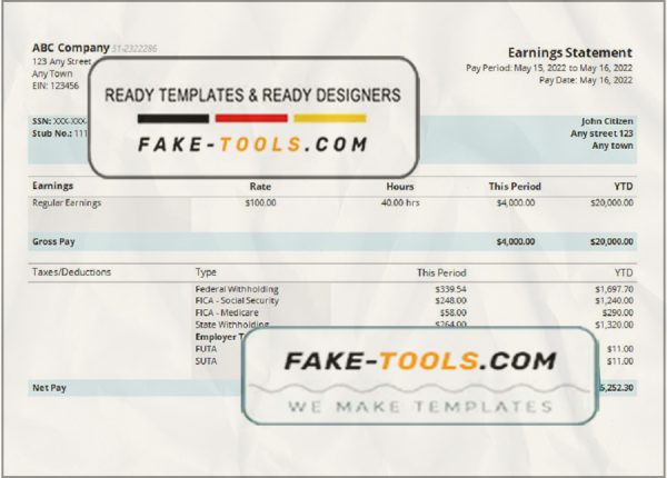 unique one pay stub template in Word and PDF format scan effect