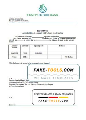 unity future bank universal multipurpose bank account reference template in Word and PDF format