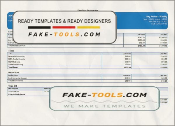 value call pay stub template in Word and PDF format