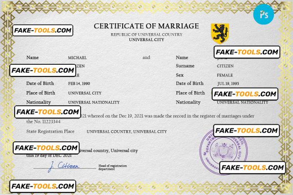 viewfinder universal marriage certificate PSD template, fully editable