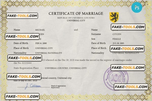 viewfinder universal marriage certificate PSD template, fully editable