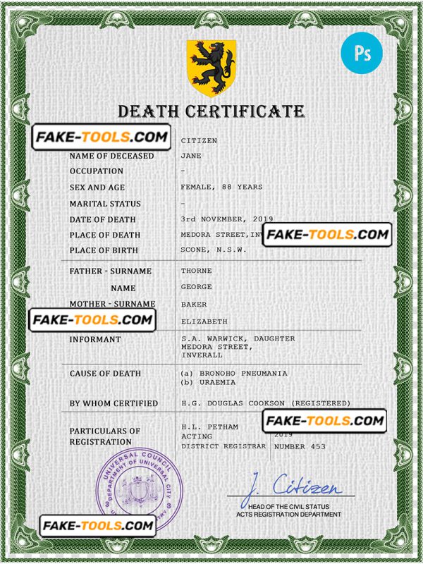 wisdom vital record death certificate universal PSD template