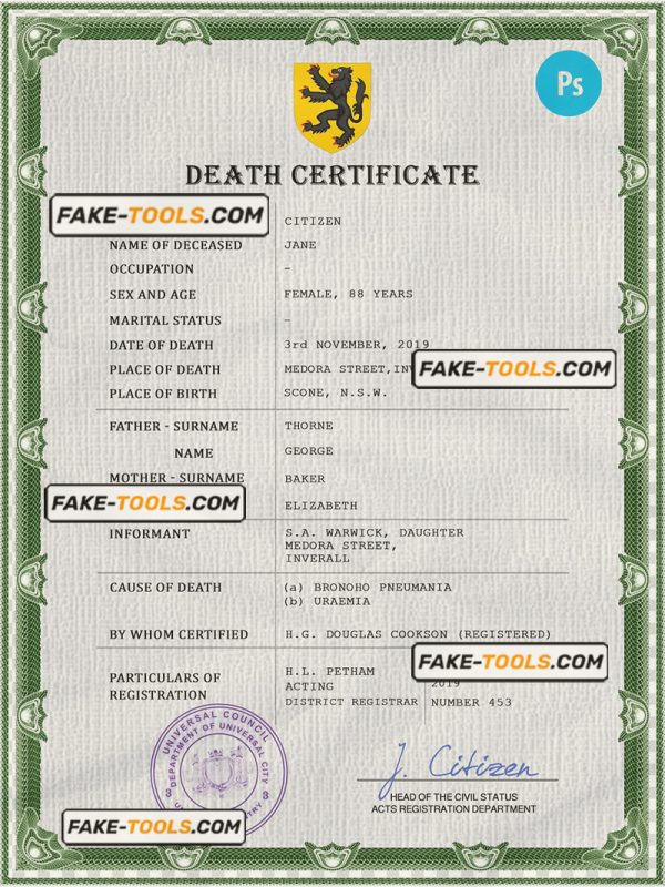 wisdom vital record death certificate universal PSD template
