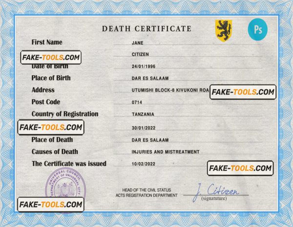 wise crowd death universal certificate PSD template, completely editable