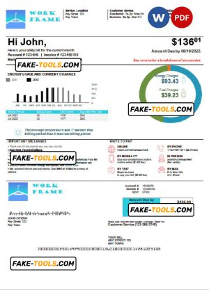 work frame universal multipurpose utility bill, Word and PDF template