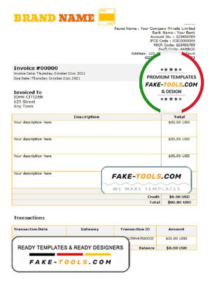 yellow refresh universal multipurpose invoice template in Word and PDF format, fully editable