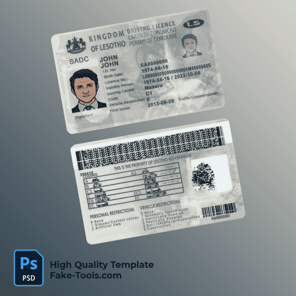 Lesotho driver license PSD template
