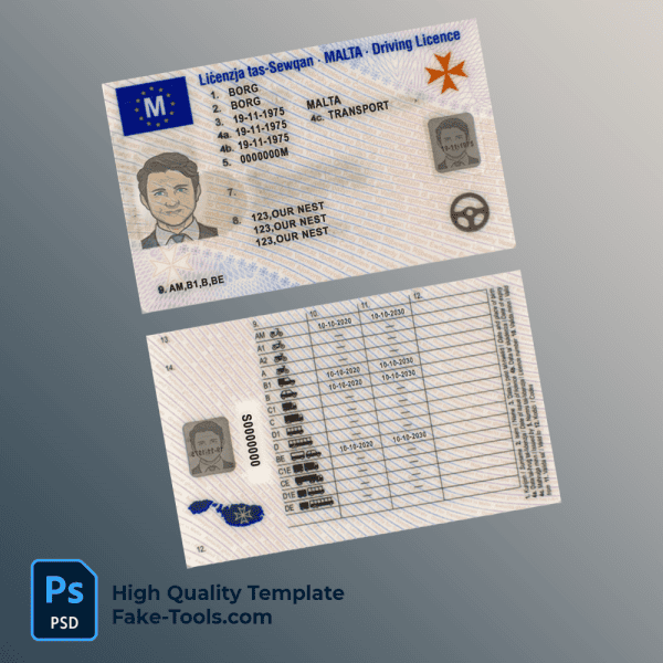 Malta driver license PSD template