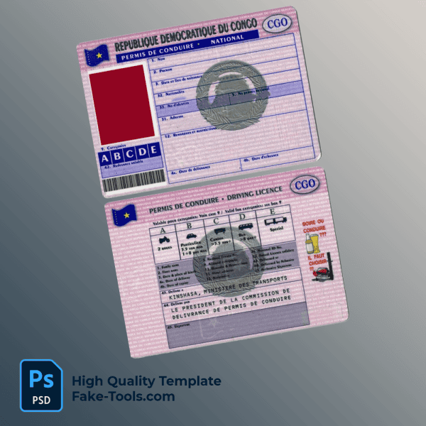 Congo driving license template in PSD format, fully editable