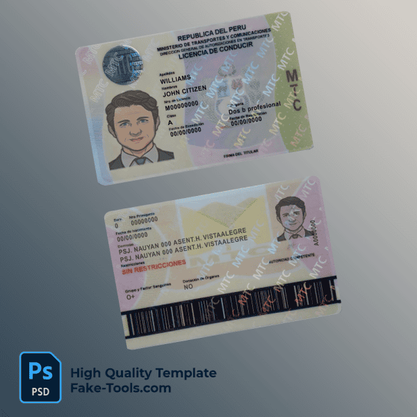 peru driver license psd template