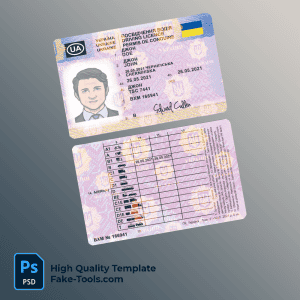 Ukraine driving license template in PSD format, fully editable