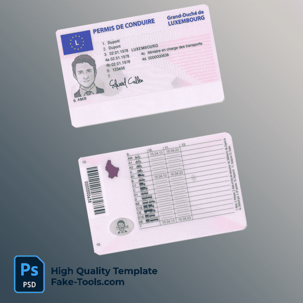 Luxembourg driver license psd template